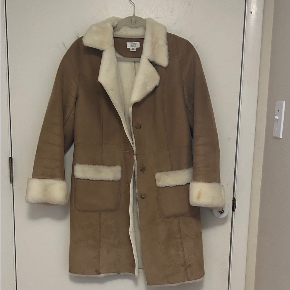 LOFT Tan and Cream Shearling Jacket